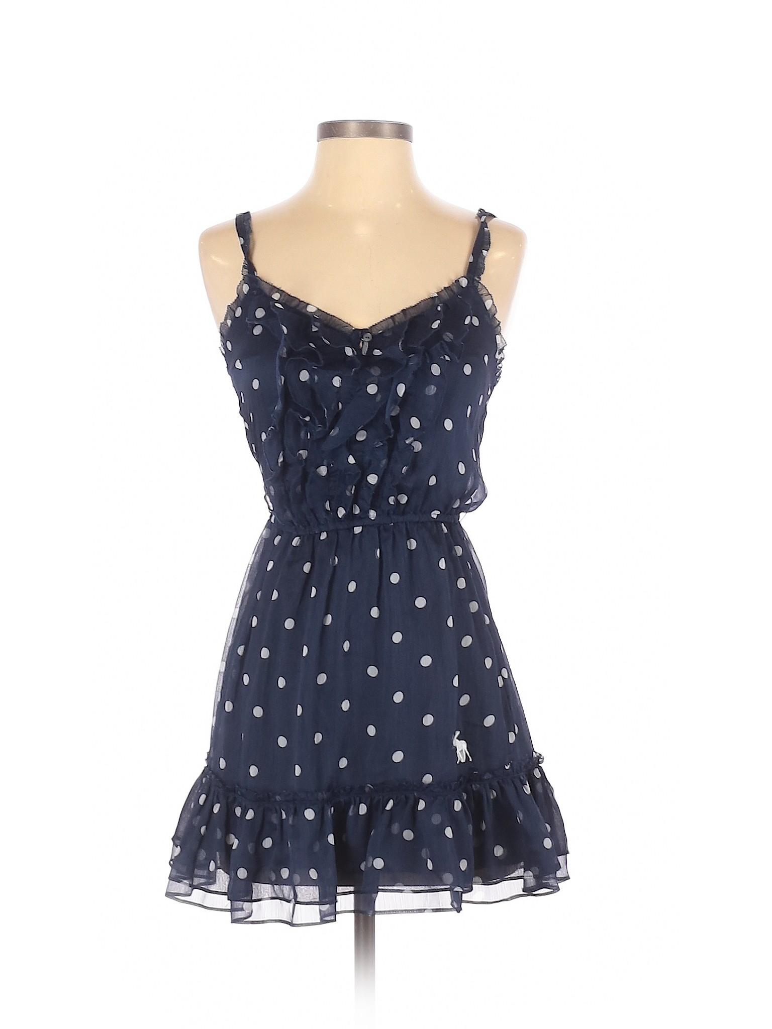 Abercrombie & Fitch 100% Polyester Polka Dots Blue Casual Dress Size XS ...