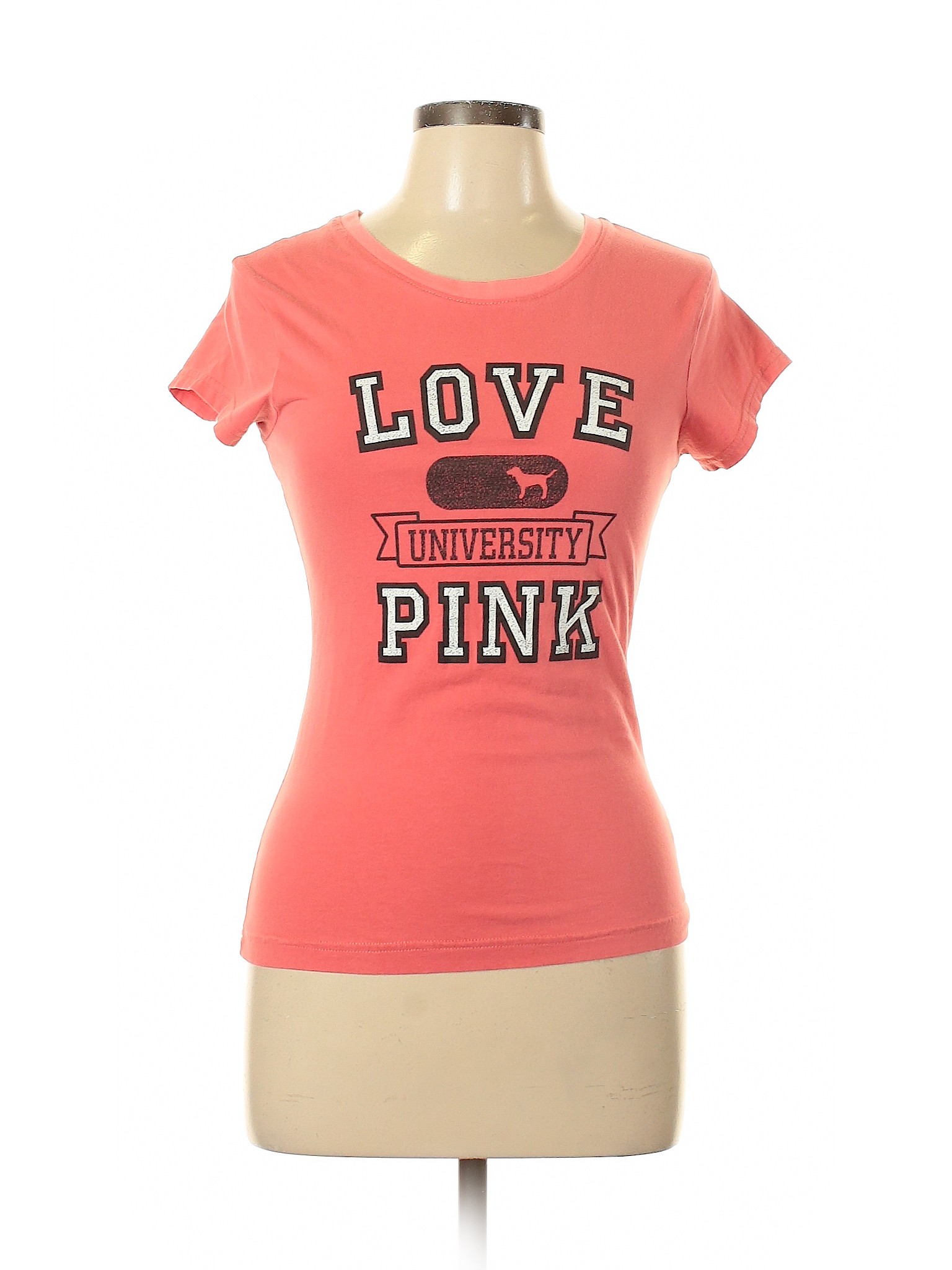 Details about   VICTORIAS SECRET PINK BLING "LOVE PINK" LACE UP SCOOPNECK DOG TEESHIRT NWT