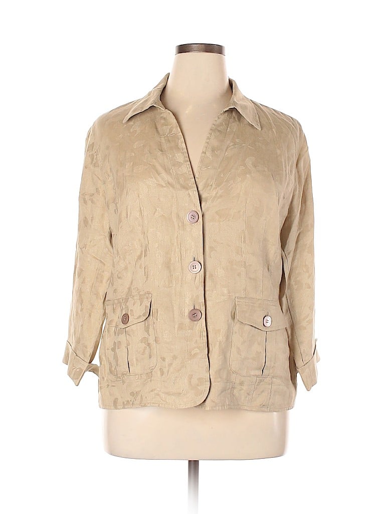 Jones New York Collection 100% Linen Print Tan Jacket Size 14 (Plus ...