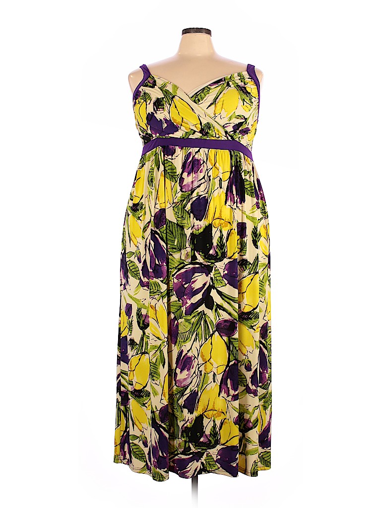 Lane Bryant Floral Tropical Yellow Green Casual Dress Size 22 24 Plus