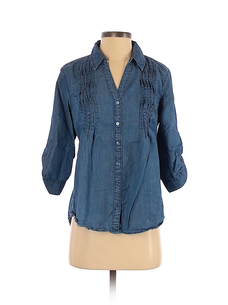 Gloria Vanderbilt Blue 3/4 Sleeve Button-Down Shirt Size S - photo 1