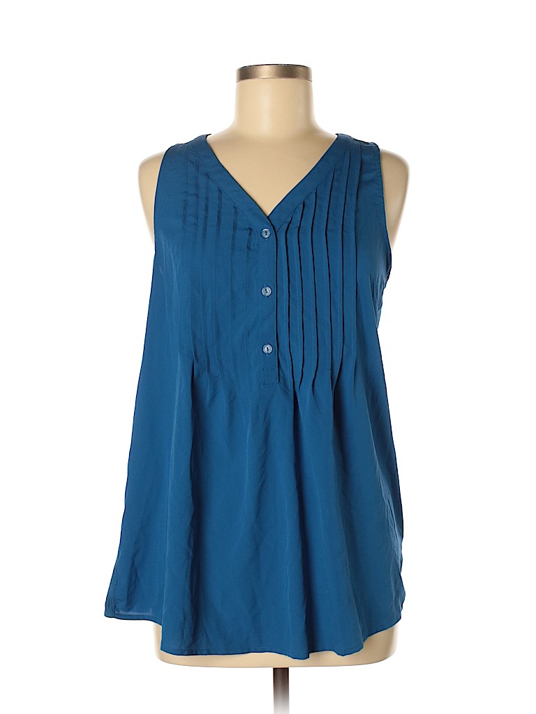 Merona 100% Polyester Solid Teal Blue Sleeveless Blouse Size M - 80% ...