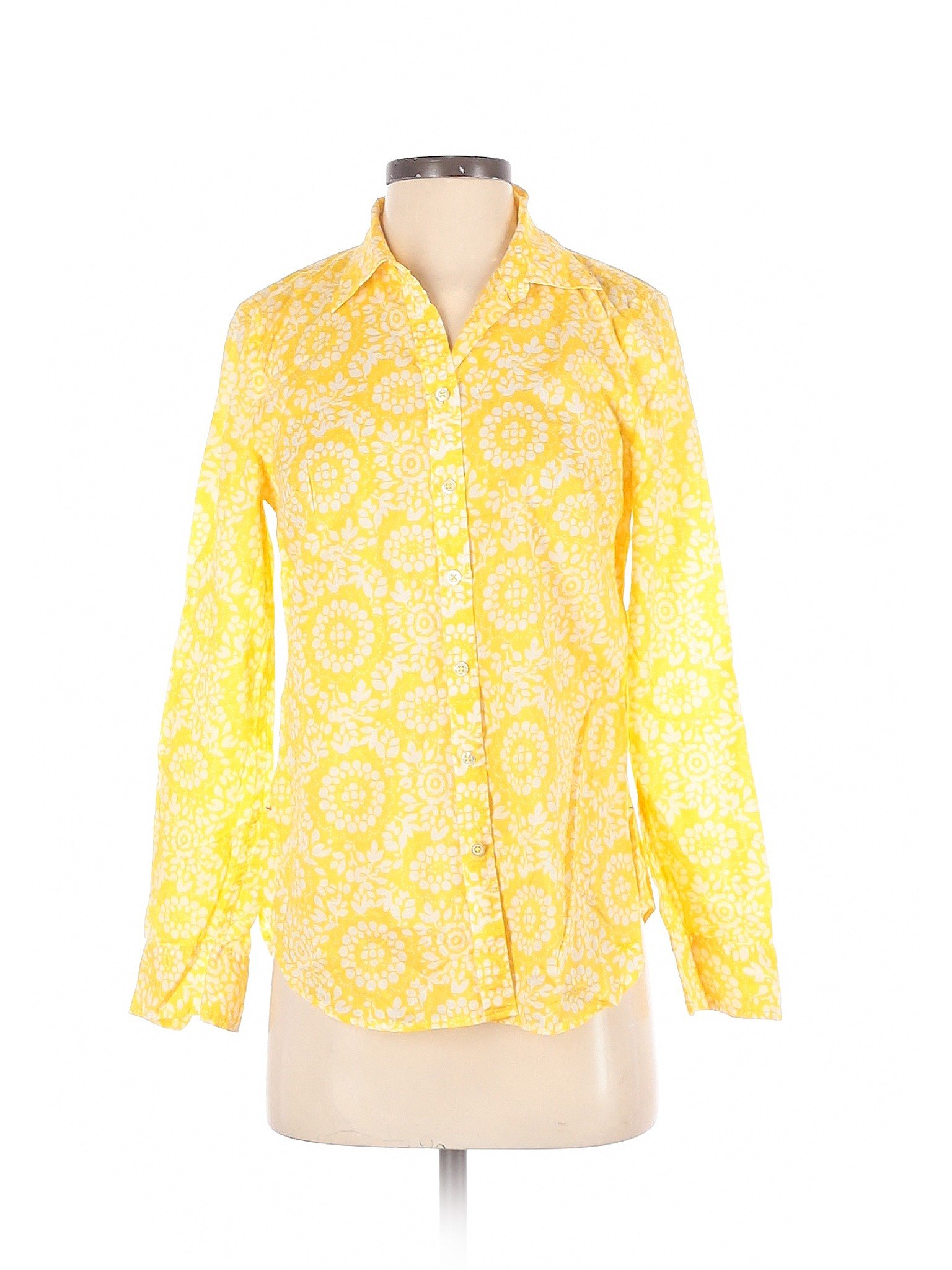 Talbots Women Yellow Long Sleeve Button-Down Shirt XS | eBay
