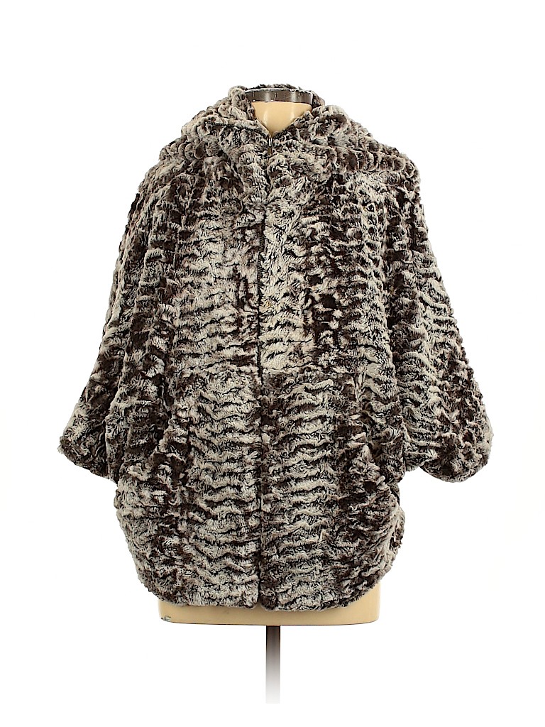 Dolce Vita 100% Polyester Animal Print Tan Brown Faux Fur Jacket Size L ...
