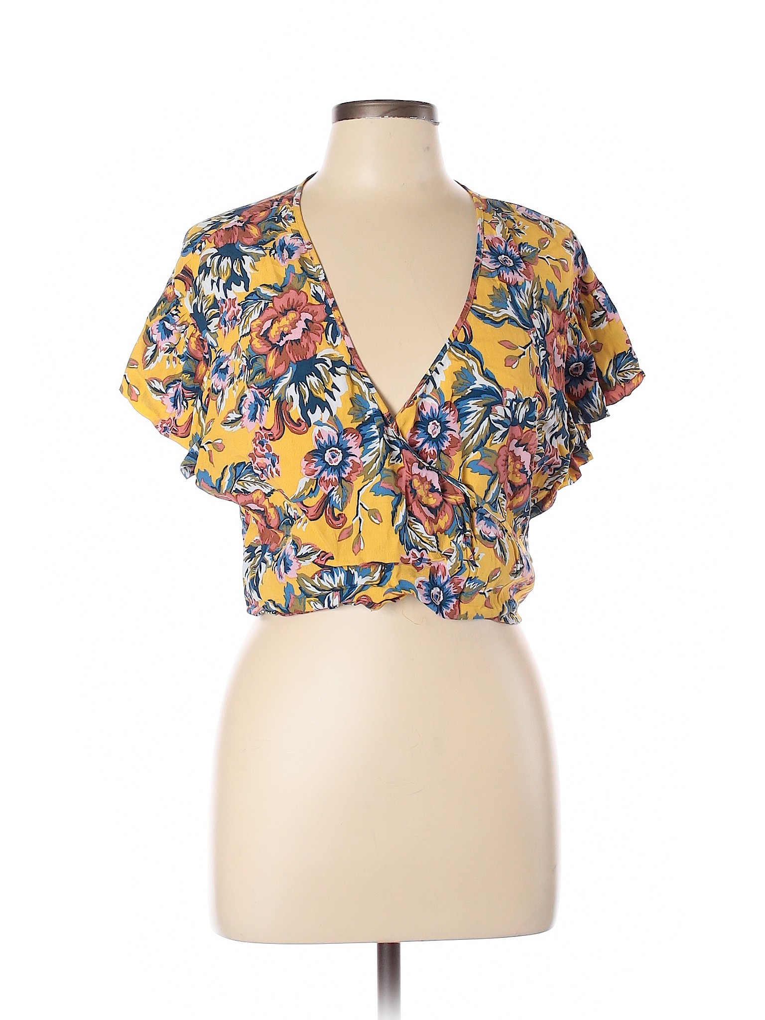 BP. Women Yellow Short Sleeve Blouse L | eBay