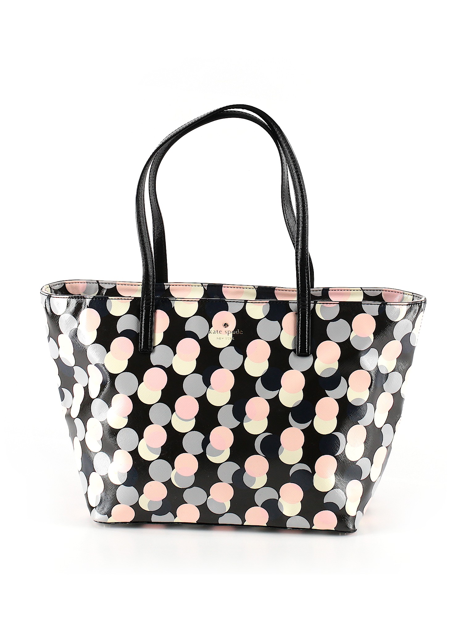 Kate Spade New York 100% Leather Polka Dots Pink Black Leather Tote One ...