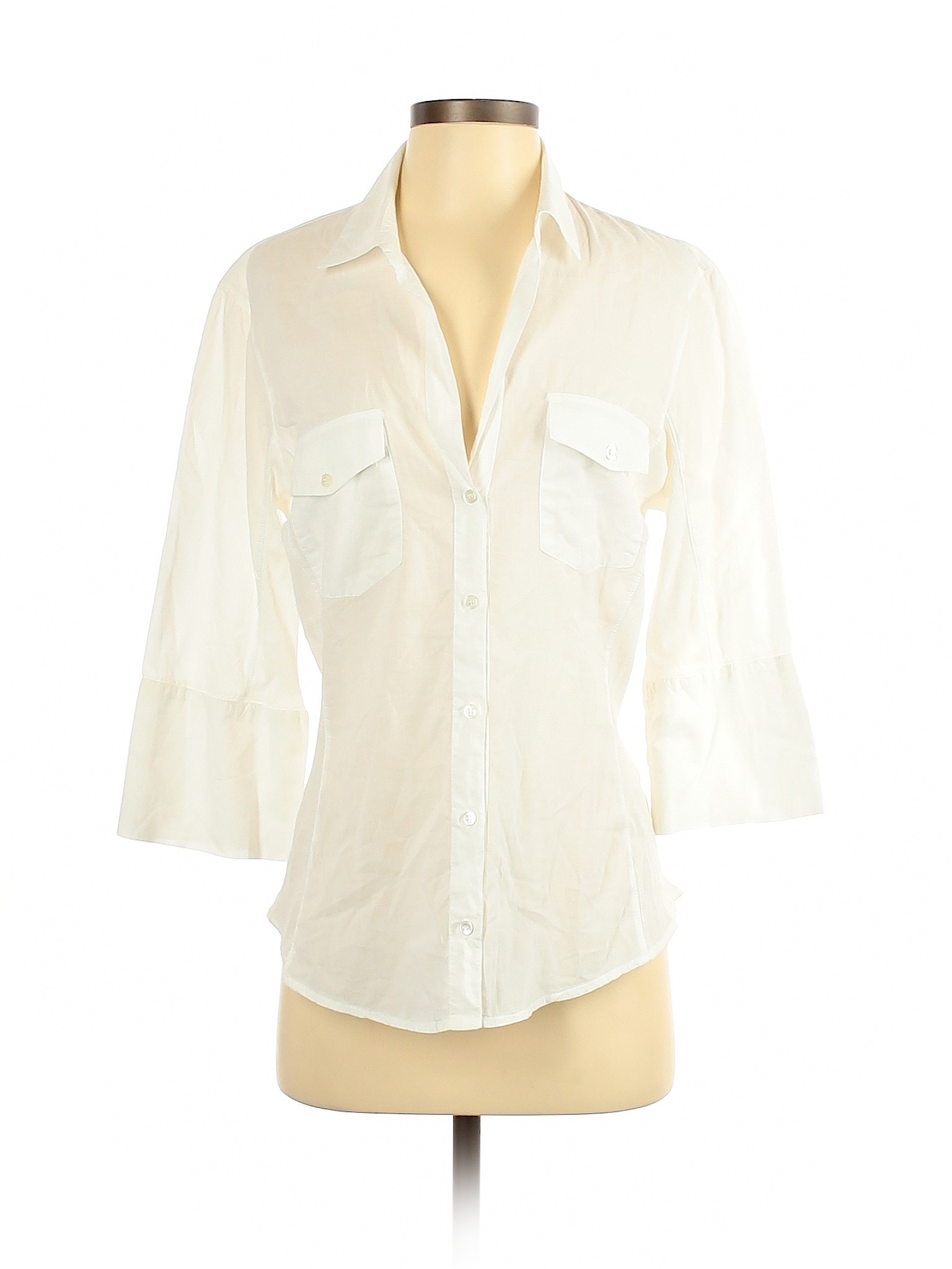 James Perse Women White 3/4 Sleeve Button-Down Shirt XL | eBay