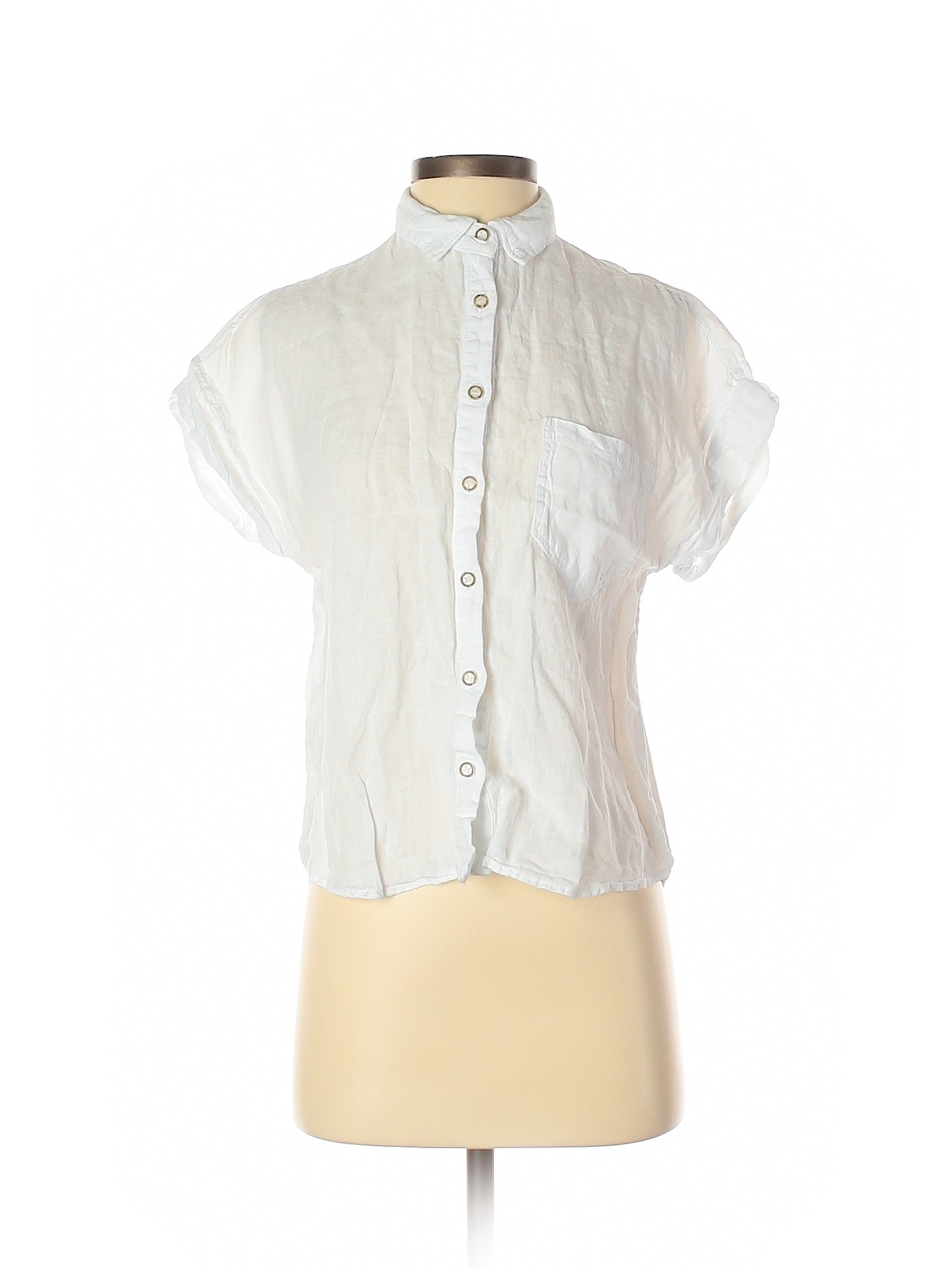 Zara Women White Short Sleeve Button 