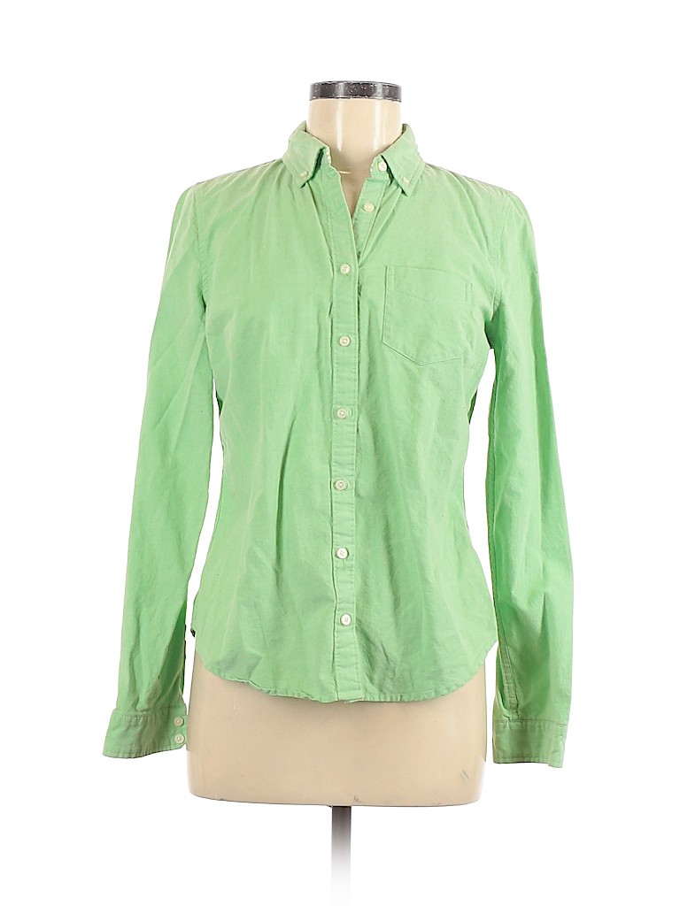 Jcpenney 100% Cotton Solid Green Long Sleeve Button-Down Shirt Size M ...