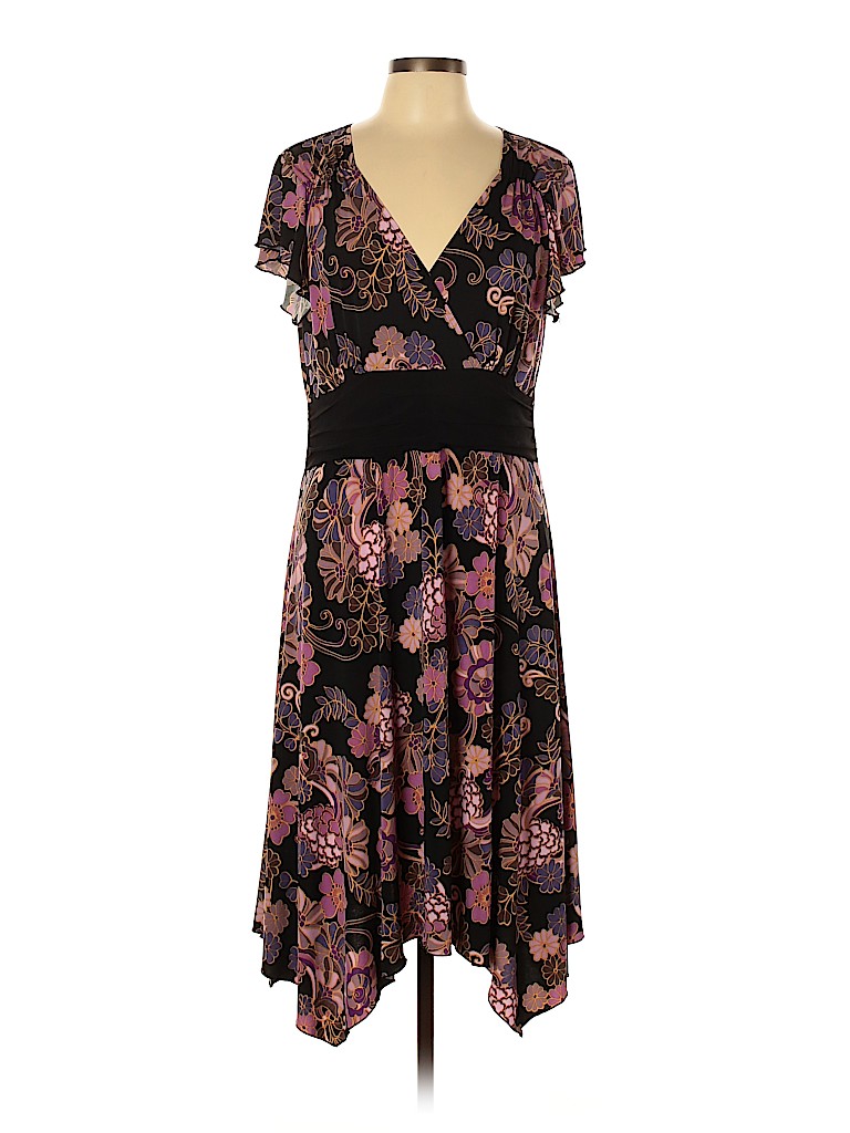 Suzie In The City 100% Polyester Floral Pink Purple Casual Dress Size L ...