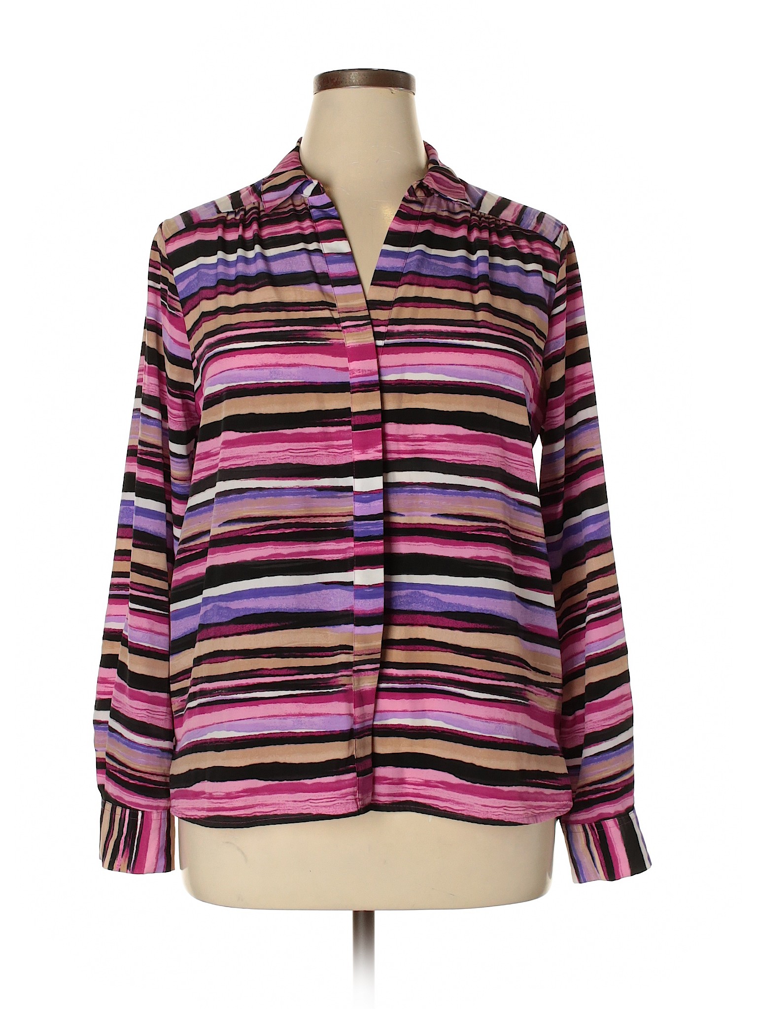 Dana Buchman 100 Polyester Stripes Purple Long Sleeve Blouse Size Xl 77 Off Thredup 7956