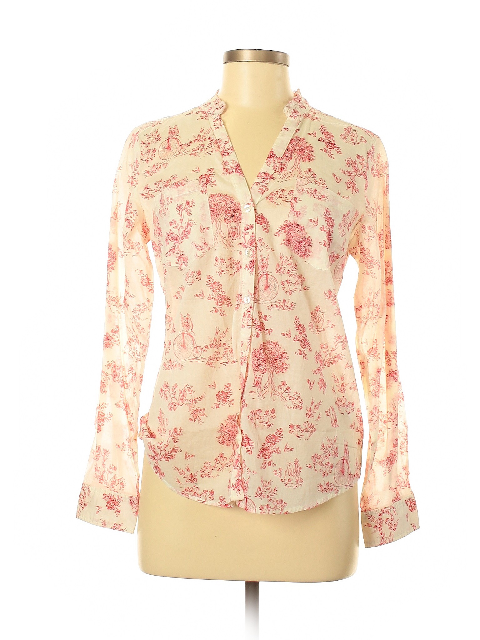 LC Lauren Conrad 100% Cotton Floral Pink Ivory Long Sleeve Button-Down ...