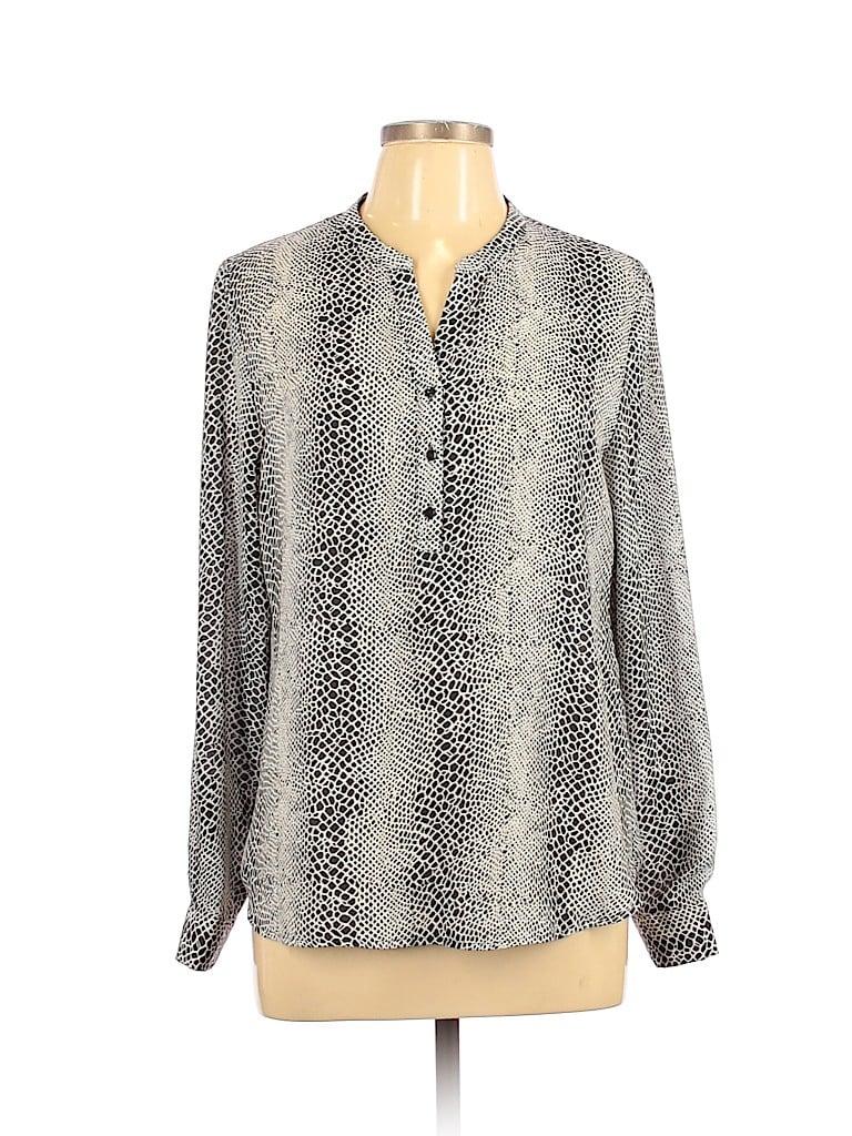 Violet & Claire 100% Polyester Snake Print Animal Print Leopard Print Gray White Long Sleeve Blouse Size L - photo 1