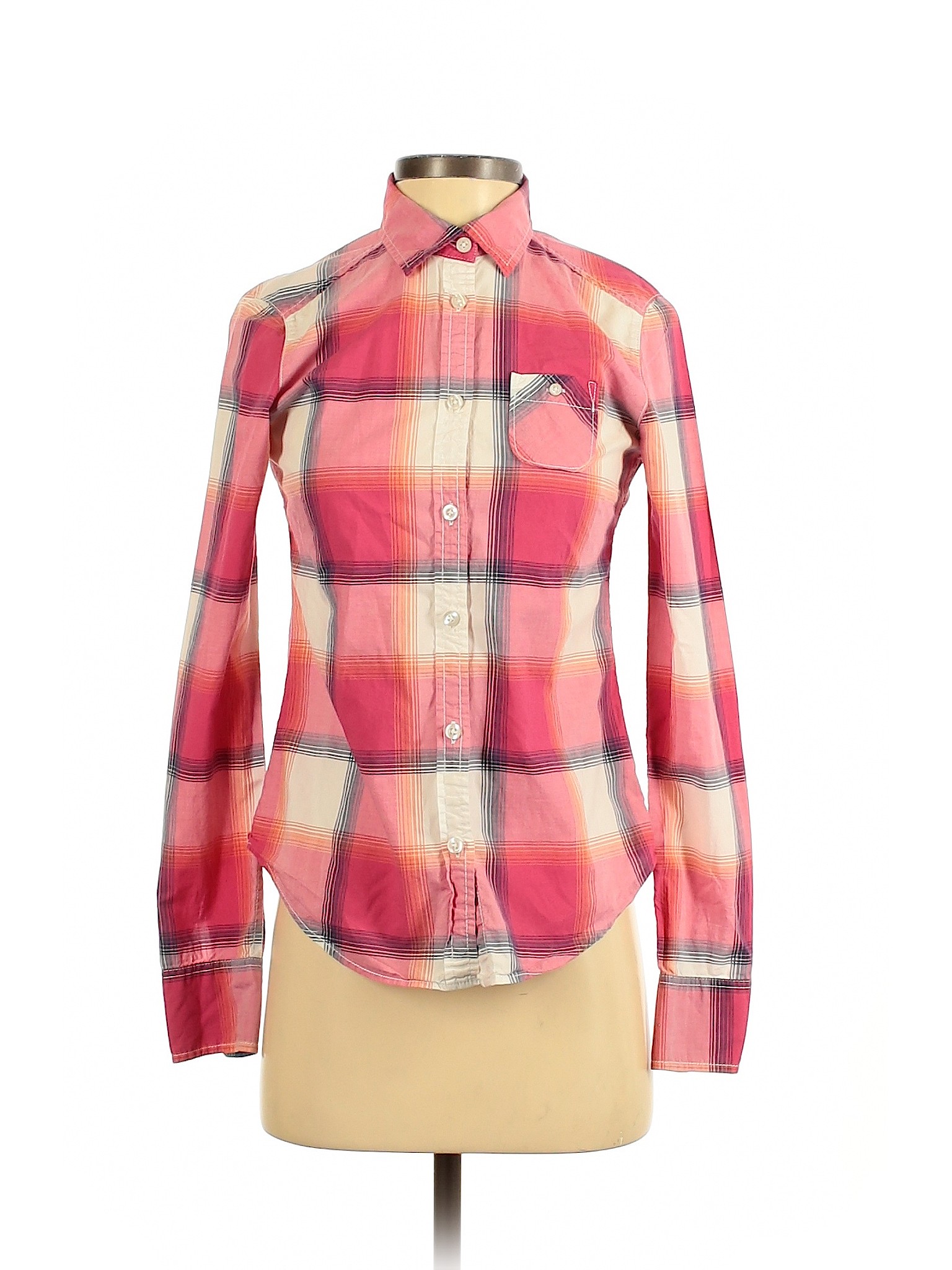 American Eagle Outfitters Women Pink Long Sleeve Button-Down Shirt XS ...