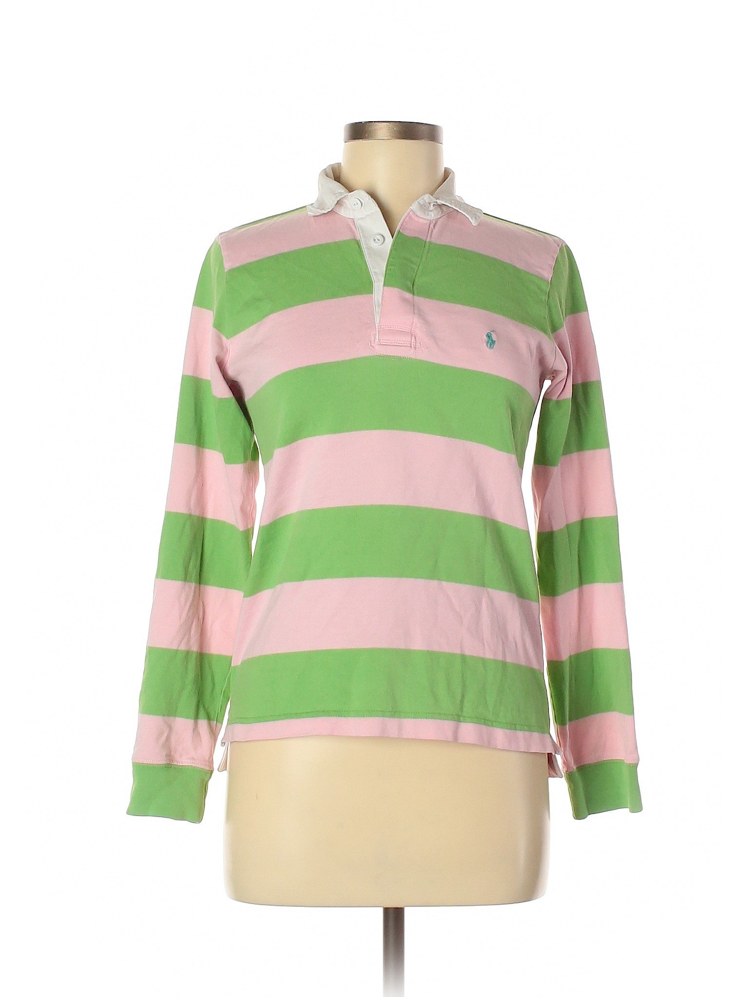 Ralph Lauren Sport 100% Cotton Stripes Pink Long Sleeve Polo Size M ...