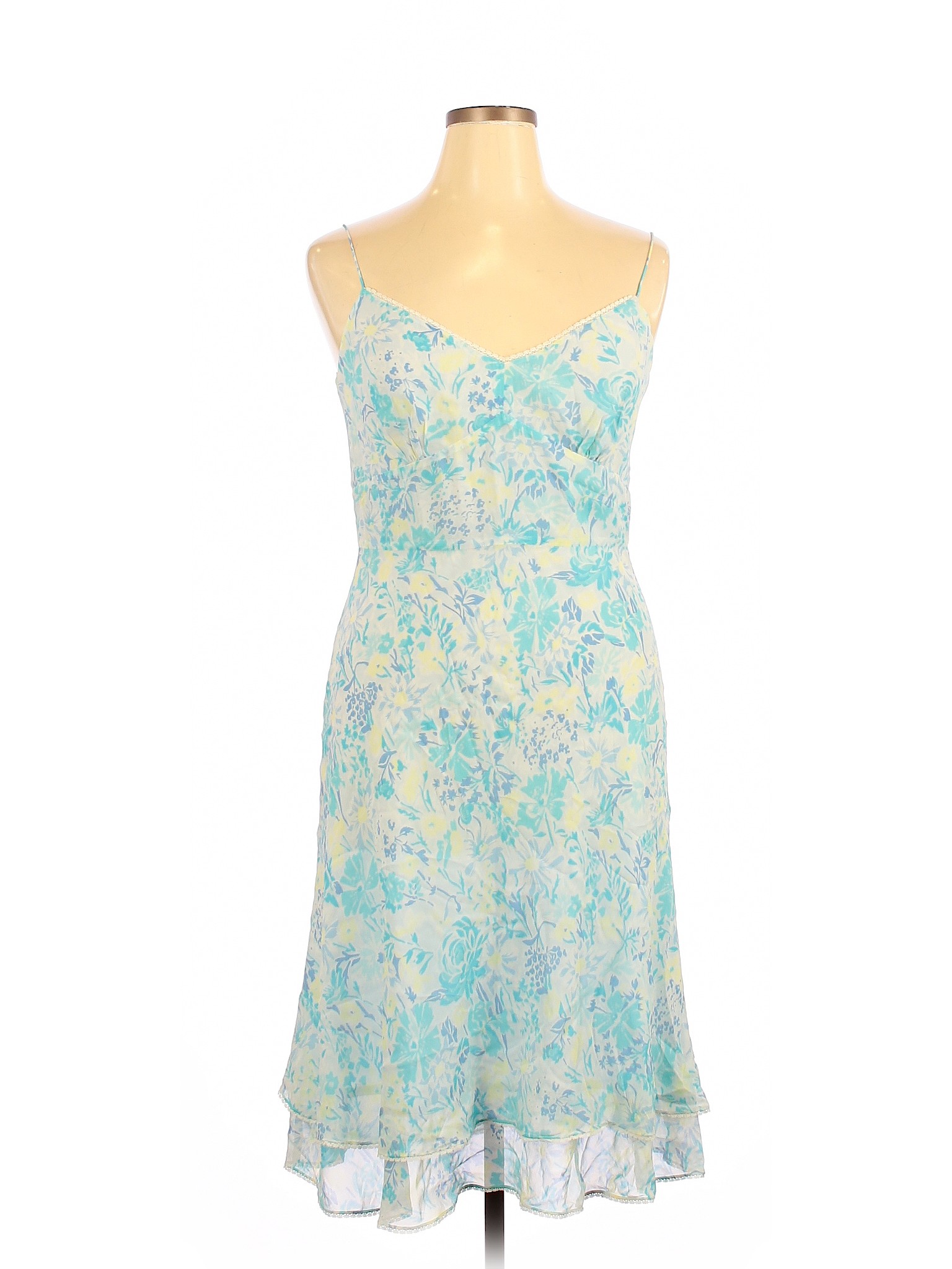 Ann Taylor 100% Silk Floral Blue Casual Dress Size 14 - 74% off | thredUP