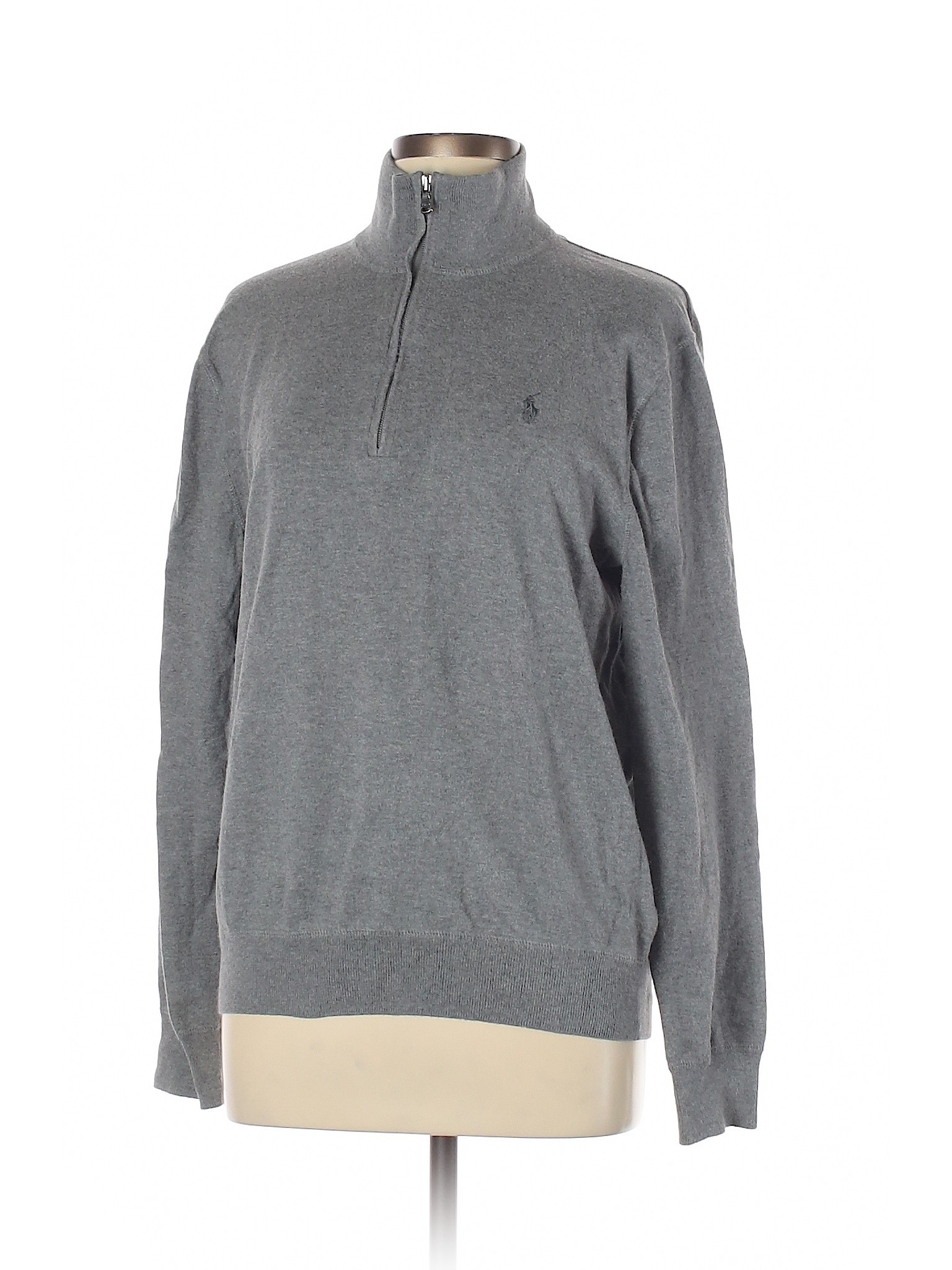 Polo by Ralph Lauren 100% Cotton Solid Gray Pullover Sweater Size L ...