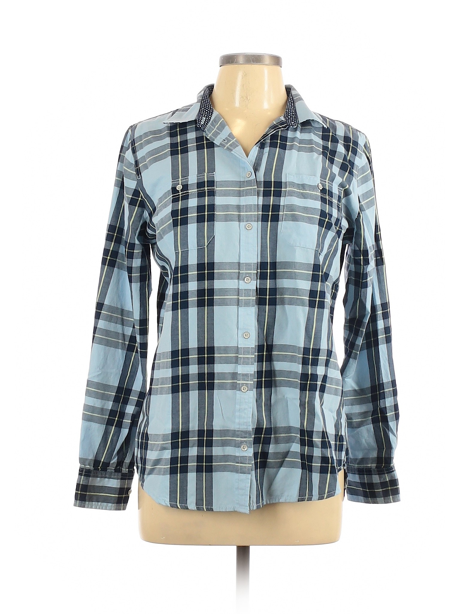 Stylus Women Blue Long Sleeve Button-Down Shirt L | eBay
