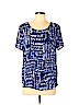 Pleione 100% Polyester Blue Short Sleeve Blouse Size L (petite) - photo 1