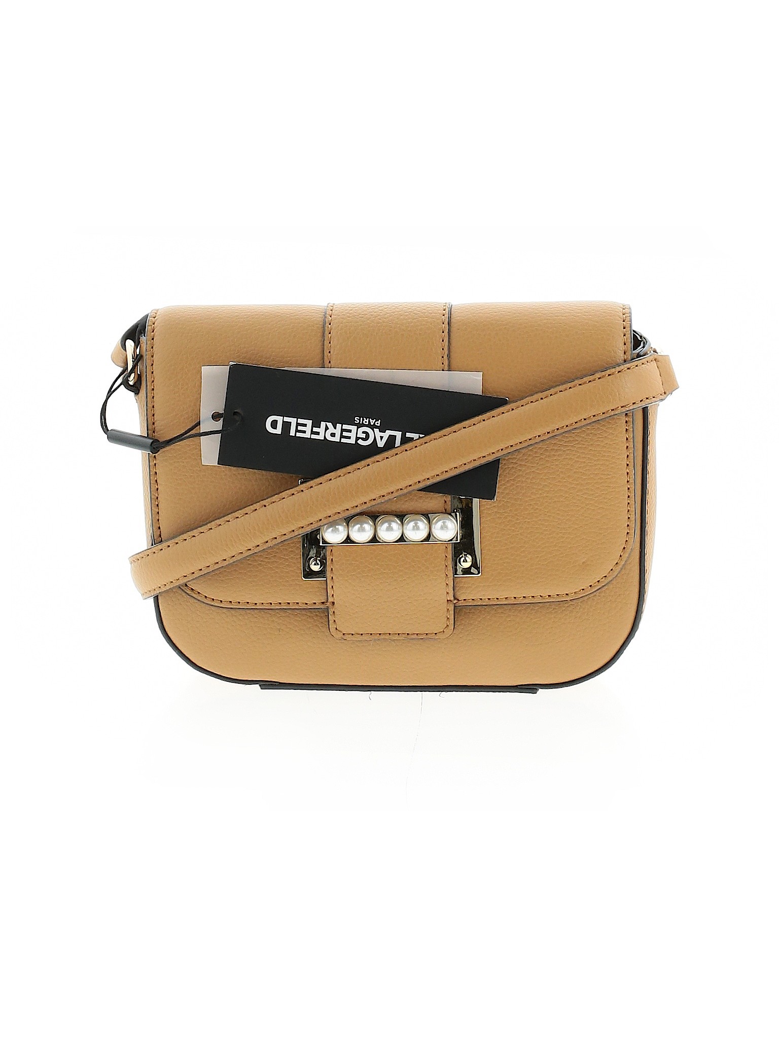 Karl Lagerfeld Paris 100 Leather Color Block Solid Tan Brown Leather