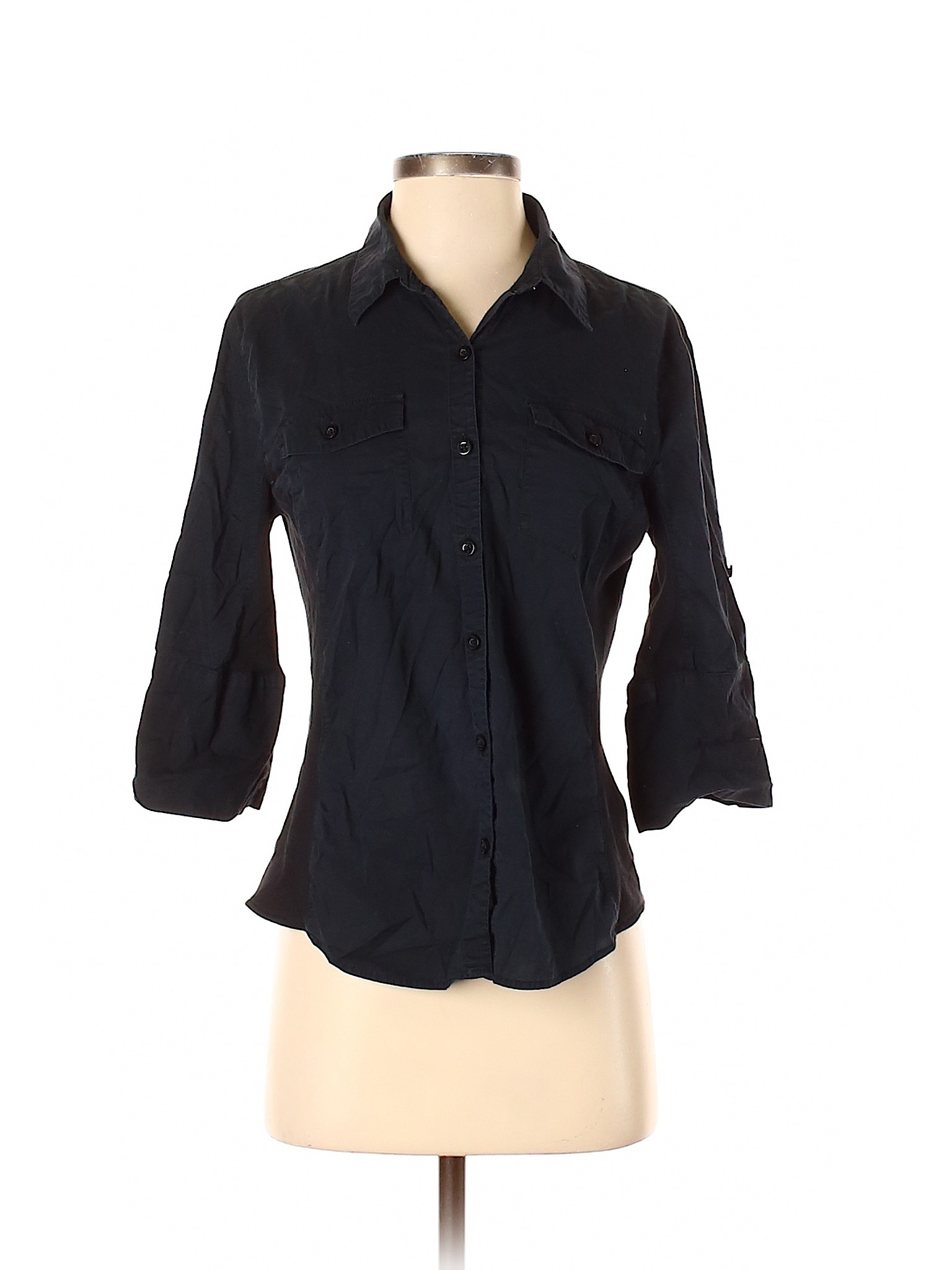 Covington Women Blue 3/4 Sleeve Button-Down Shirt S | eBay