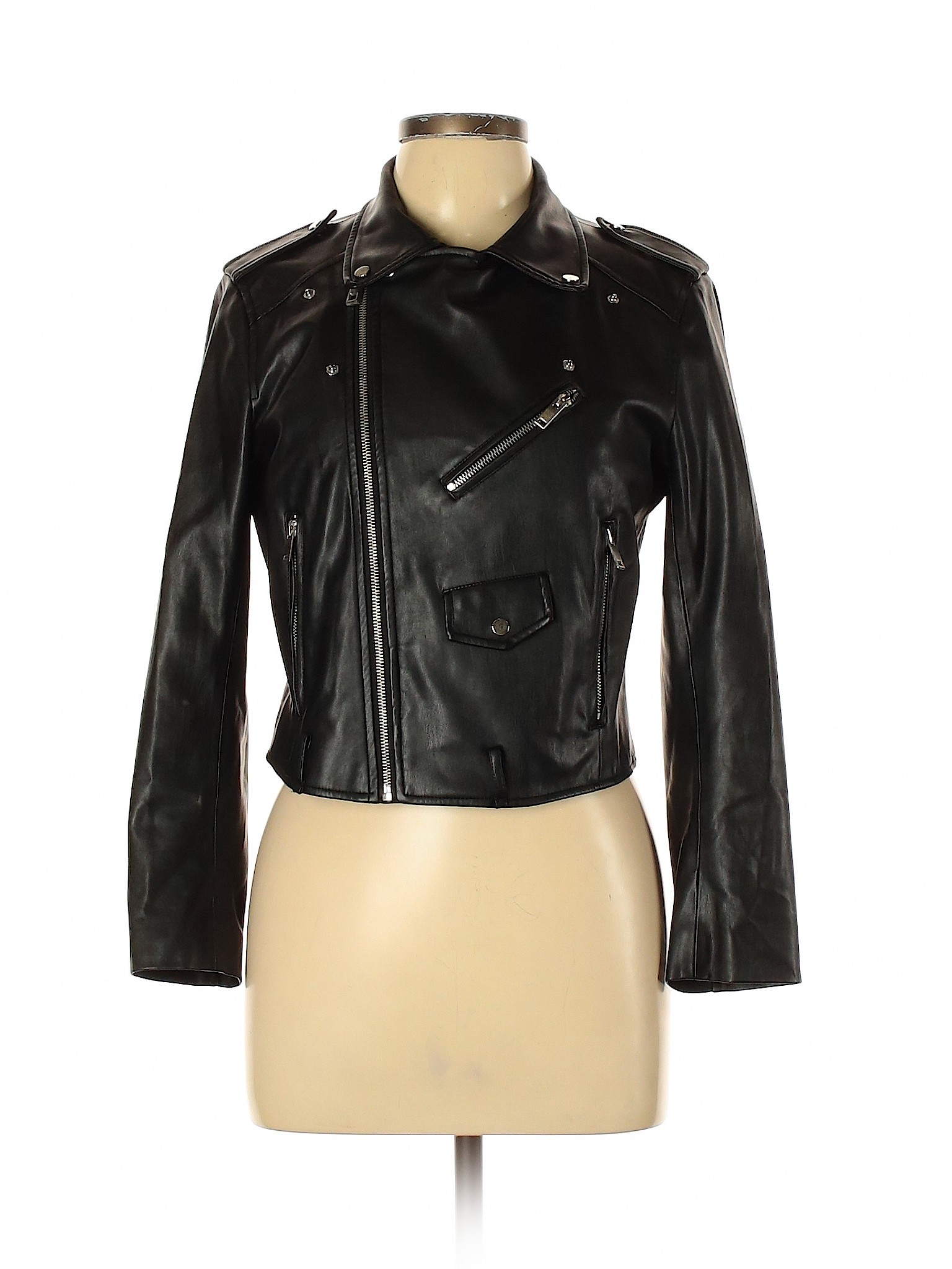 Zara Basic Women Black Faux Leather Jacket L | eBay