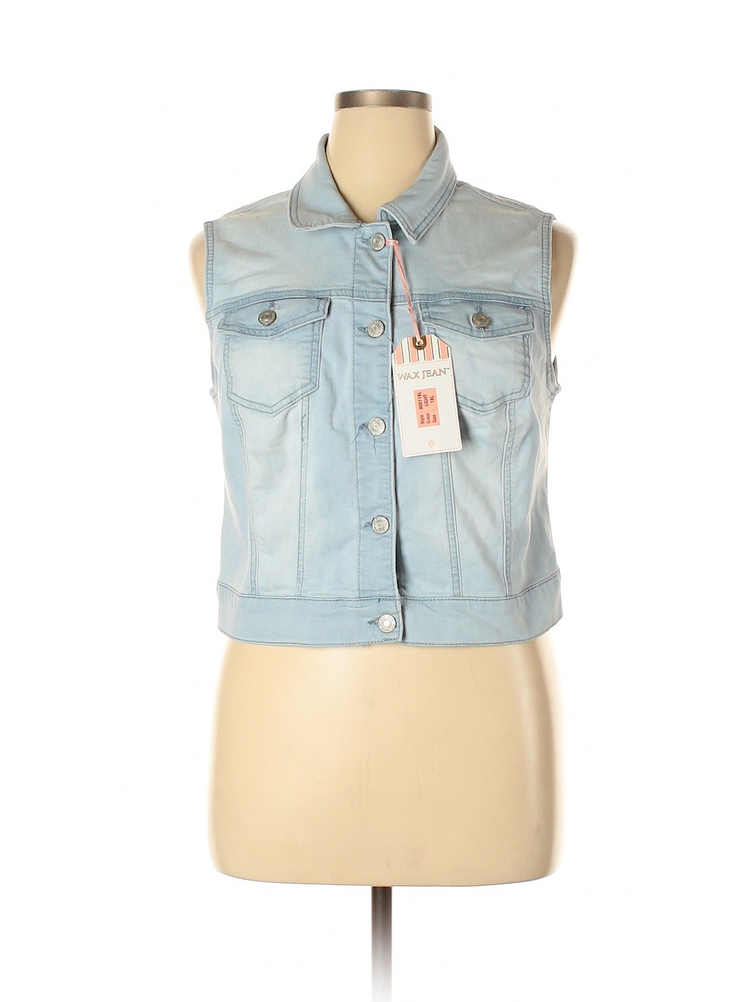 Wax Jean Solid Blue Denim Vest Size 3X (Plus) 47 off thredUP