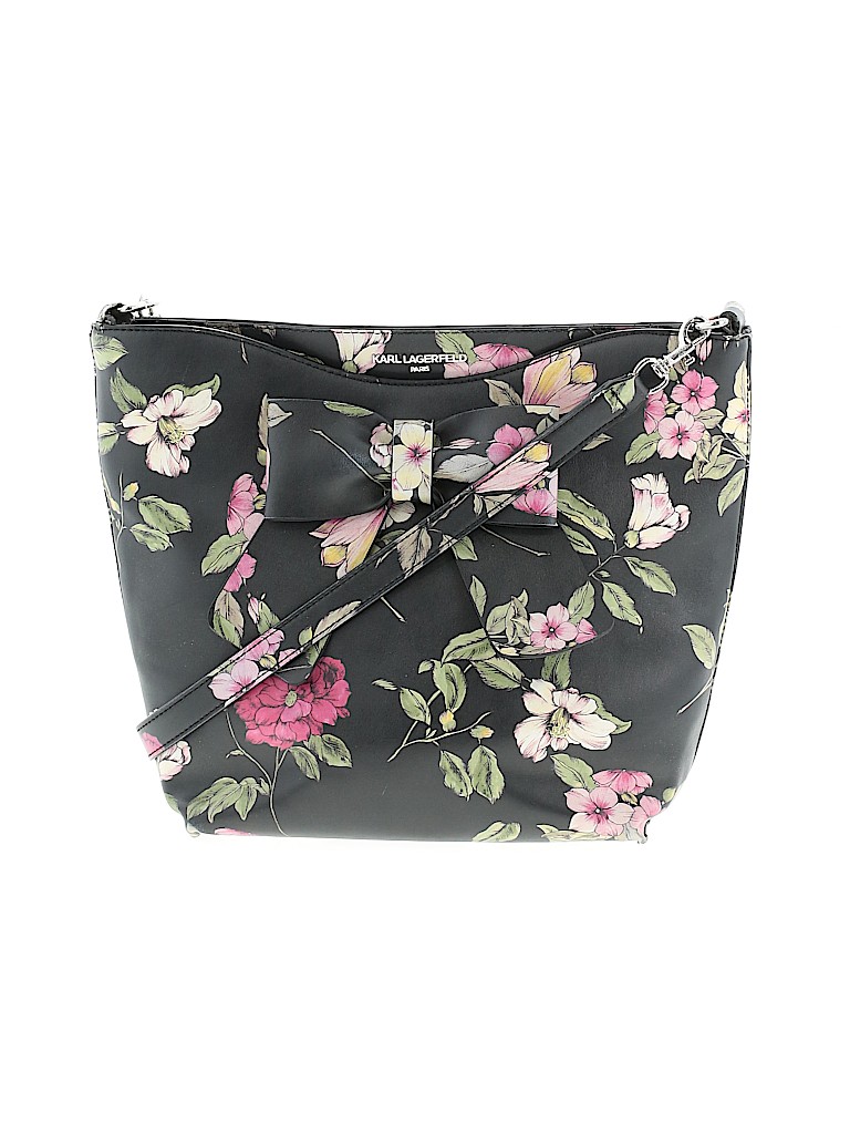 Karl Lagerfeld Paris Floral Black Leather Crossbody Bag One Size 69