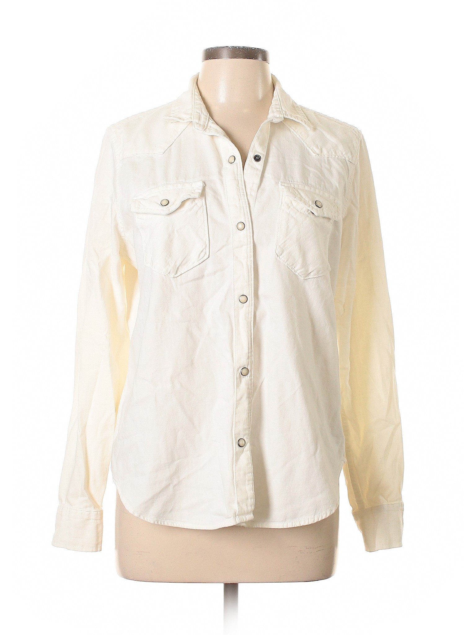 Gap Women Ivory Long Sleeve Button-Down Shirt L | eBay