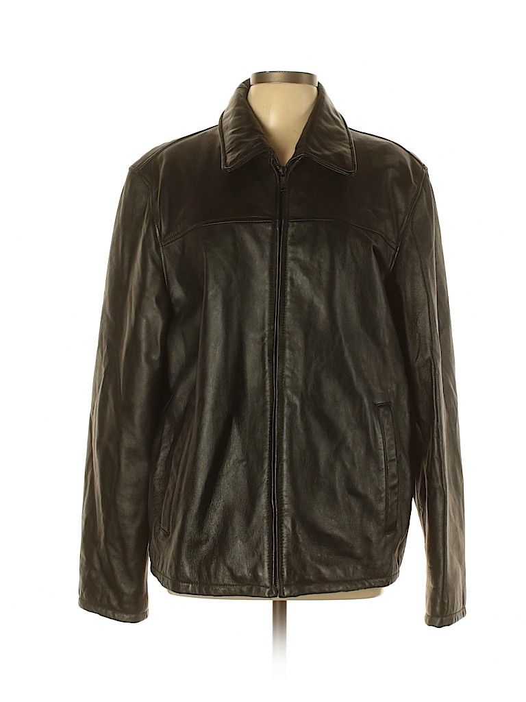 Wilsons Leather 100% Leather Solid Green Black Leather Jacket Size L ...