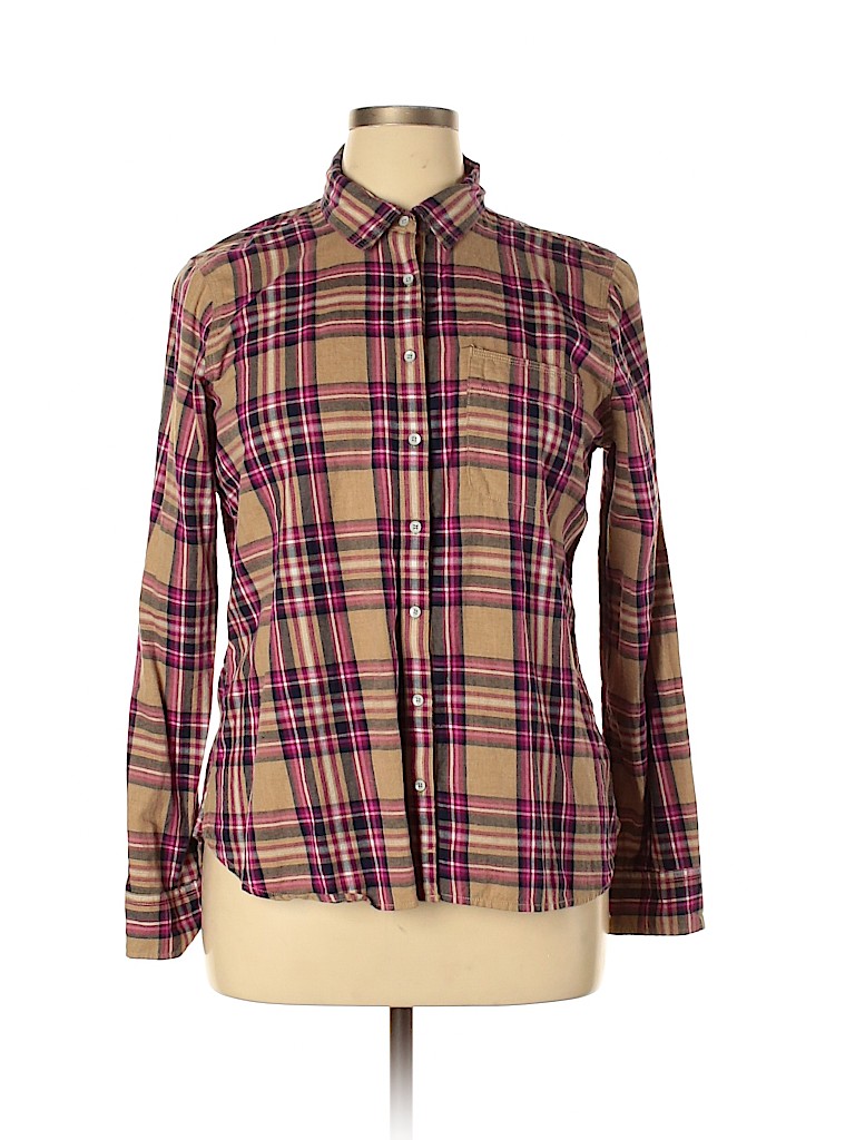 Jcpenney 100% Cotton Plaid Tan Long Sleeve Button-Down Shirt Size XL ...