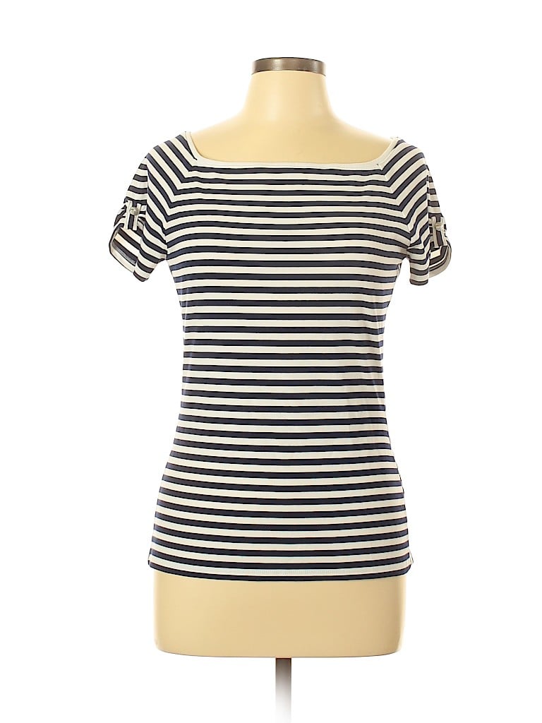 White House Black Market Stripes Blue Short Sleeve Top Size M 89 Off