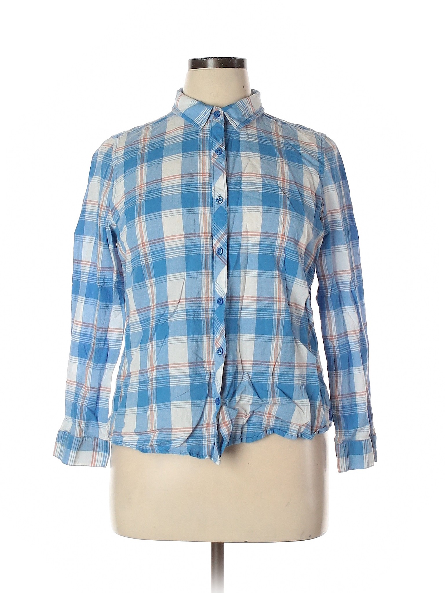 Faded Glory Women Blue Long Sleeve Button-Down Shirt XL | eBay