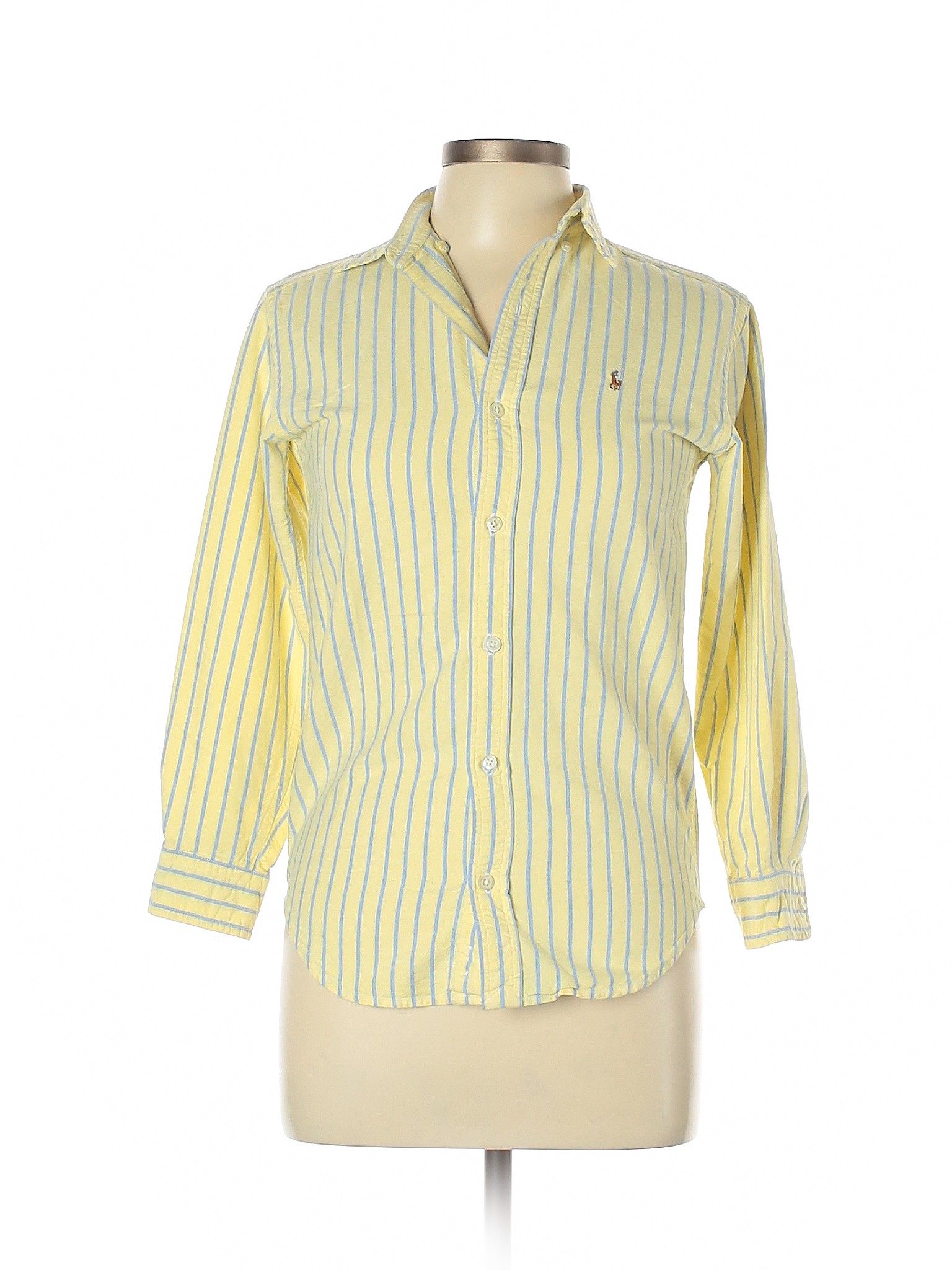 Ralph Lauren 100% Cotton Stripes Yellow 3/4 Sleeve Button-Down Shirt ...