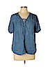 Lucky Brand 100% Lyocell Blue Short Sleeve Blouse Size L - photo 1