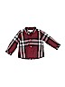 Burberry 100% Cotton Plaid Burgundy Long Sleeve Button-Down Shirt 9-12 MO / 12 MO - photo 1