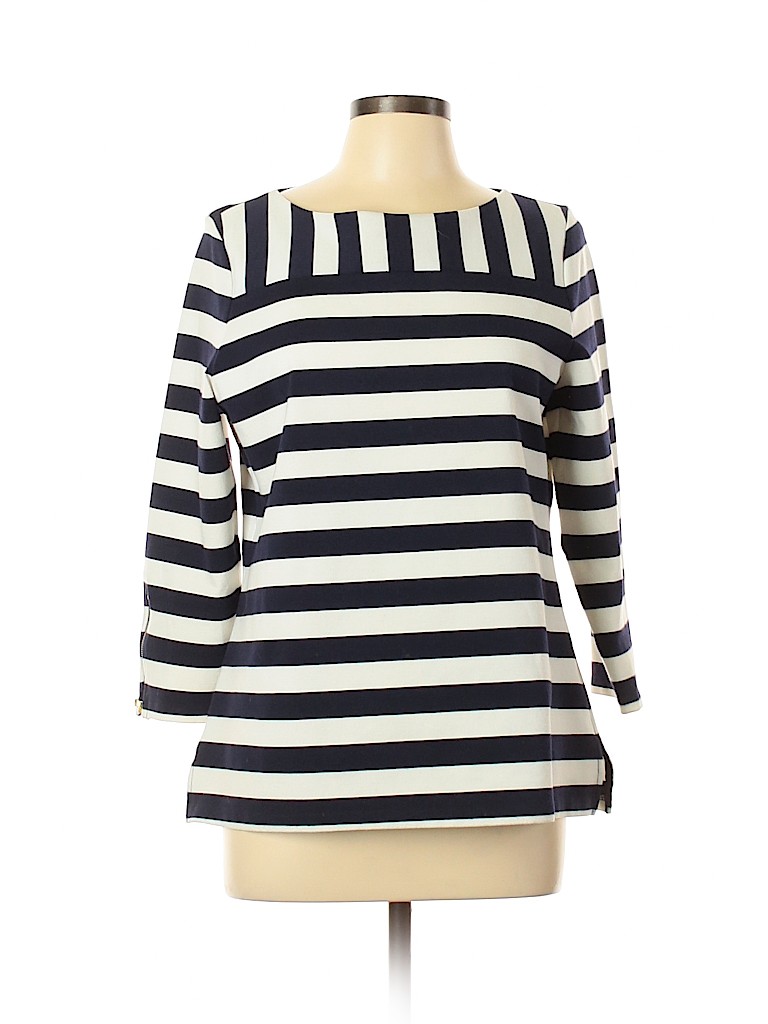 Talbots Outlet Stripes White Blue 3/4 Sleeve Top Size L - 61% off | thredUP