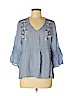 Hazel 100% Rayon Blue 3/4 Sleeve Blouse Size M - photo 1