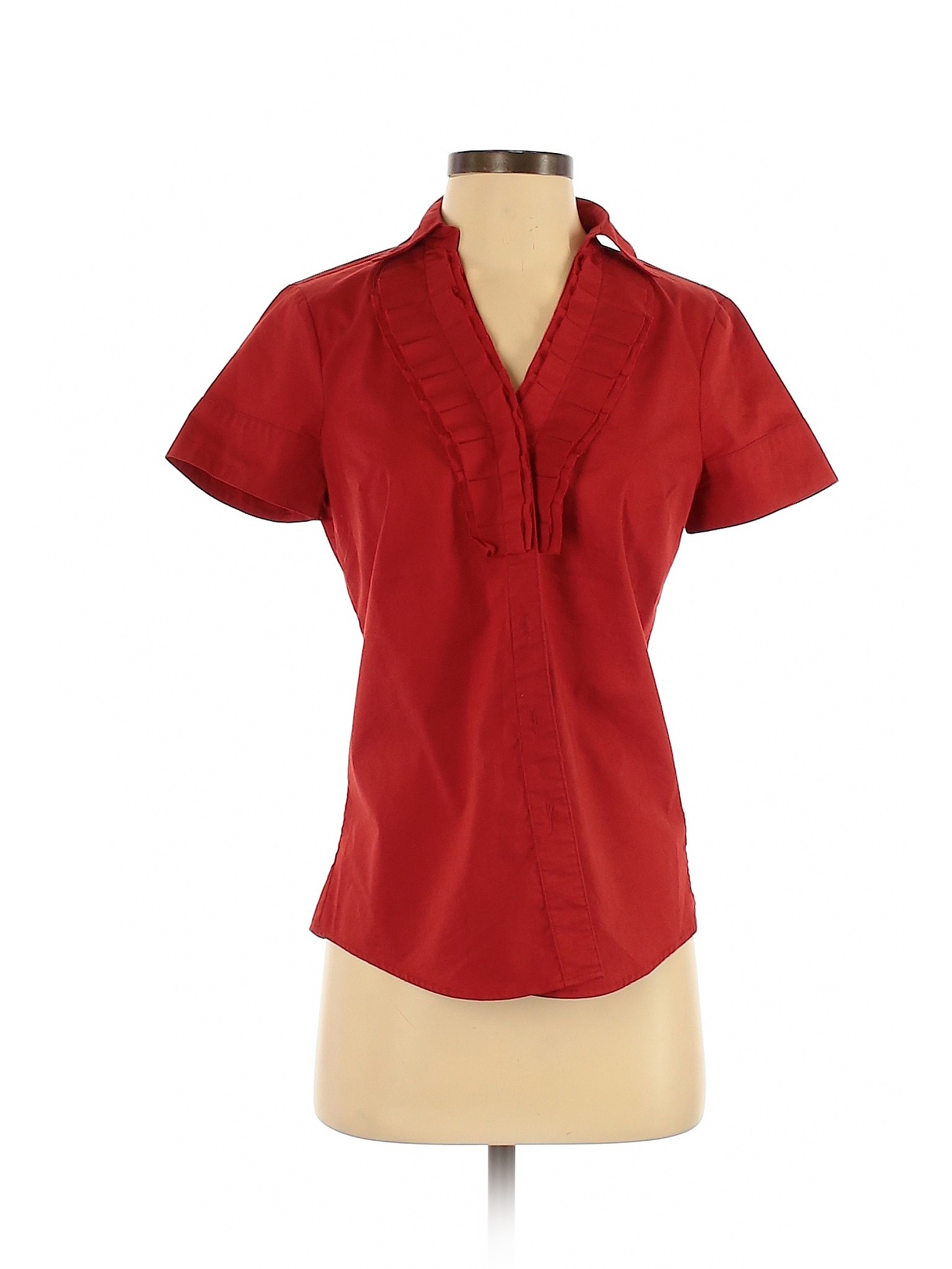 short sleeve red button down shirt women