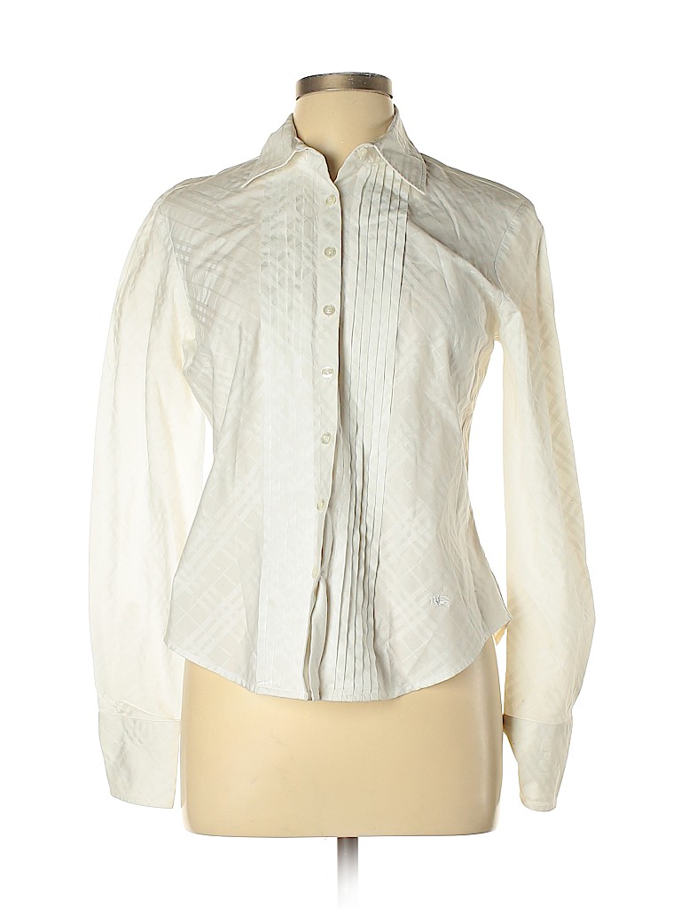 Burberry 100% Cotton White Long Sleeve Button-Down Shirt Size L - 80% ...