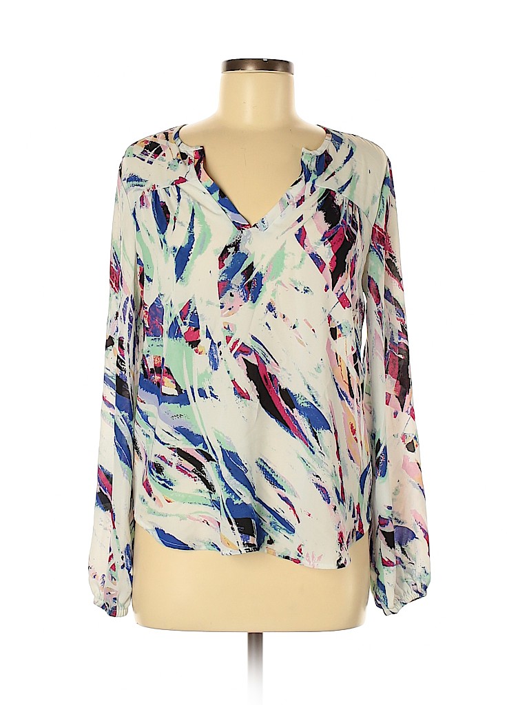 Aqua 100% Polyester Blue Long Sleeve Blouse Size 8 - photo 1
