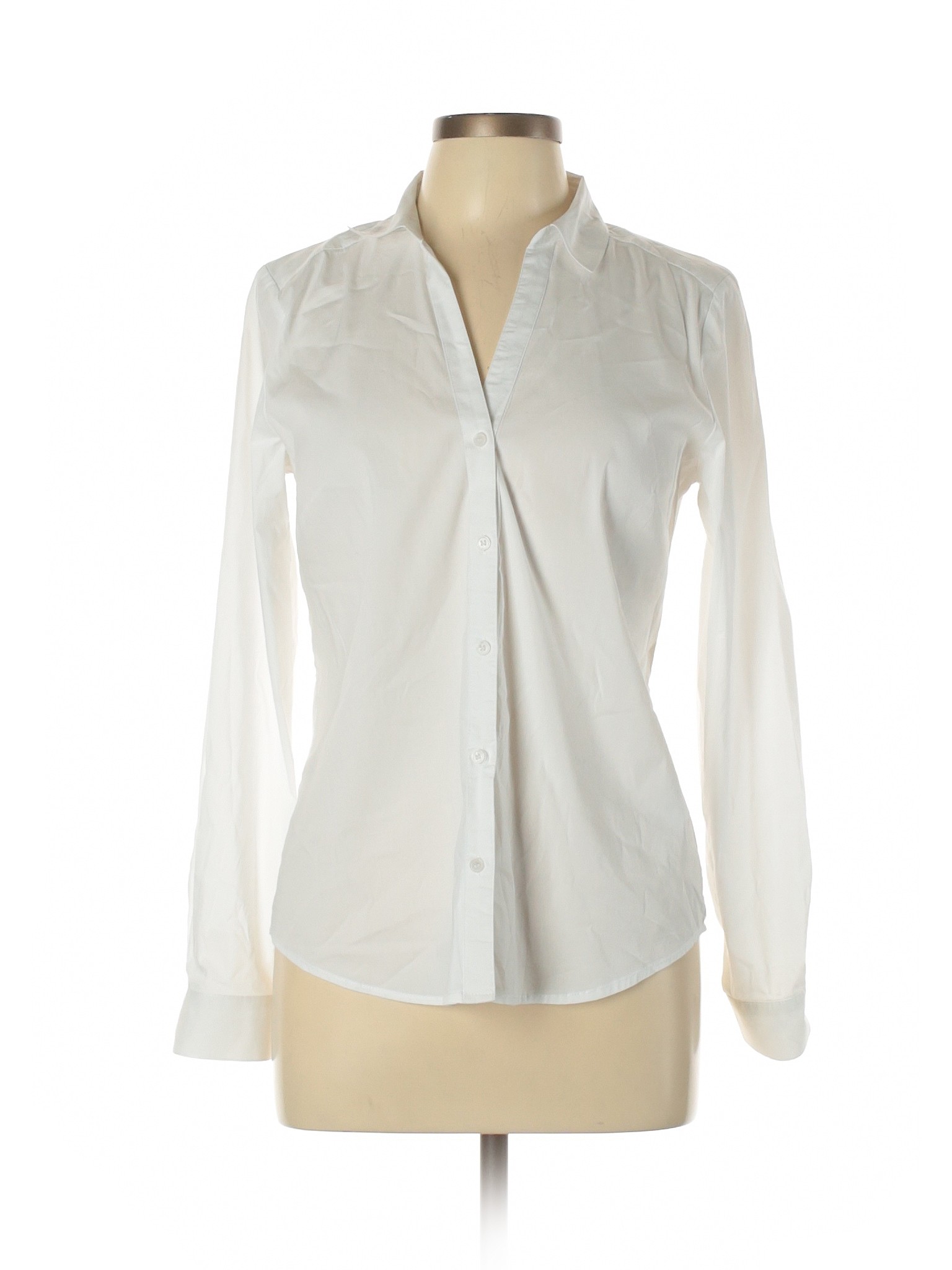 H&M Women White Long Sleeve Button-Down Shirt 10 | eBay