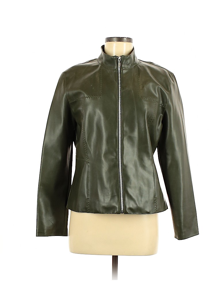 Dollhouse Solid Green Faux Leather Jacket Size L 66 off thredUP