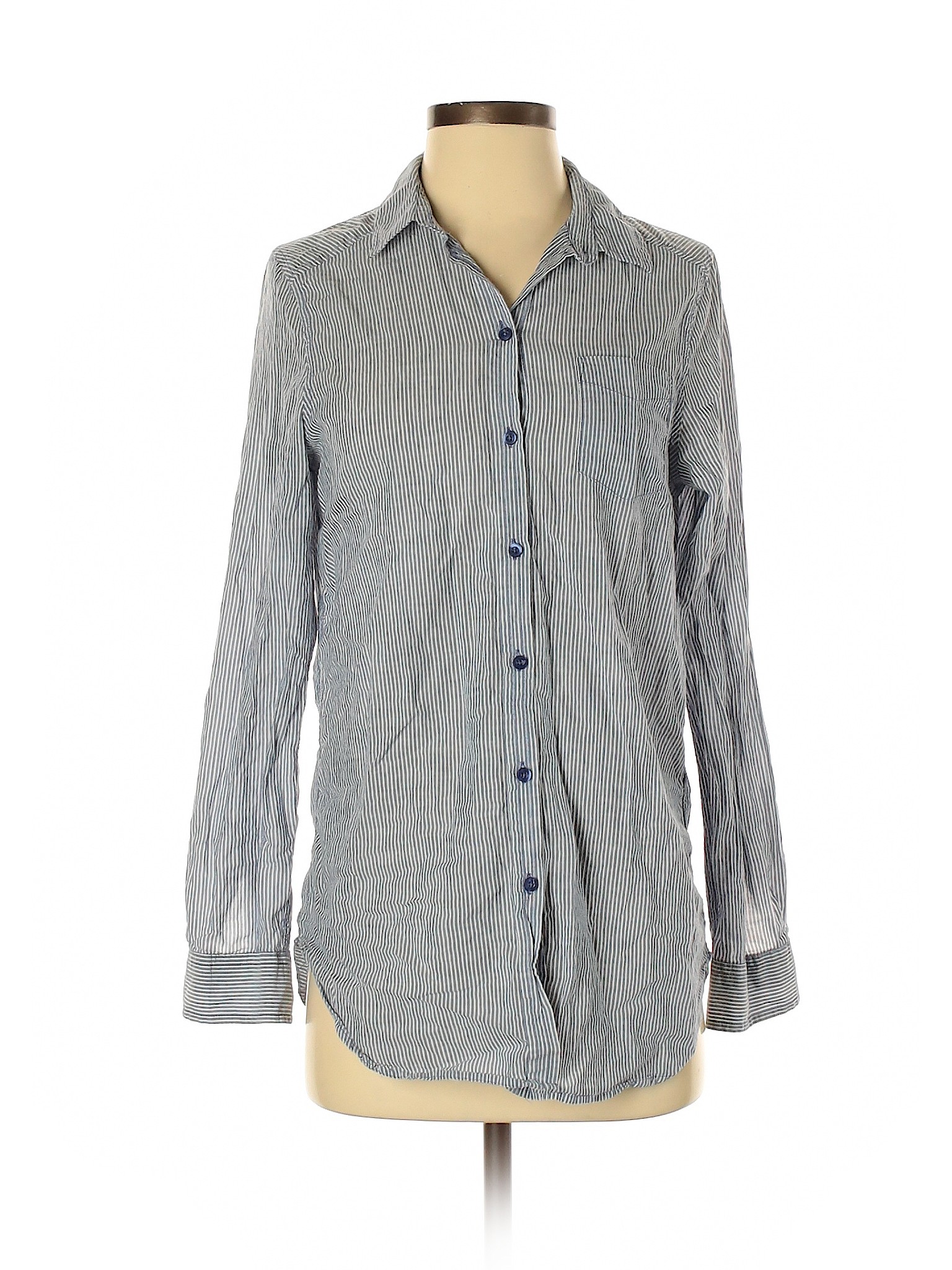 H&M Women Gray Long Sleeve Button-Down Shirt 4 | eBay