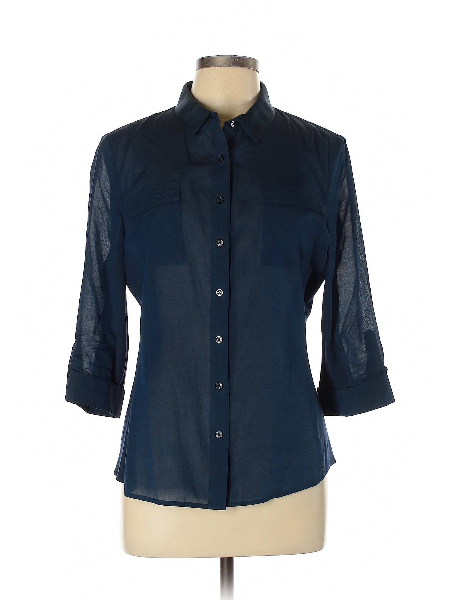 Elie Tahari Women Blue 3/4 Sleeve Button-Down Shirt L | eBay