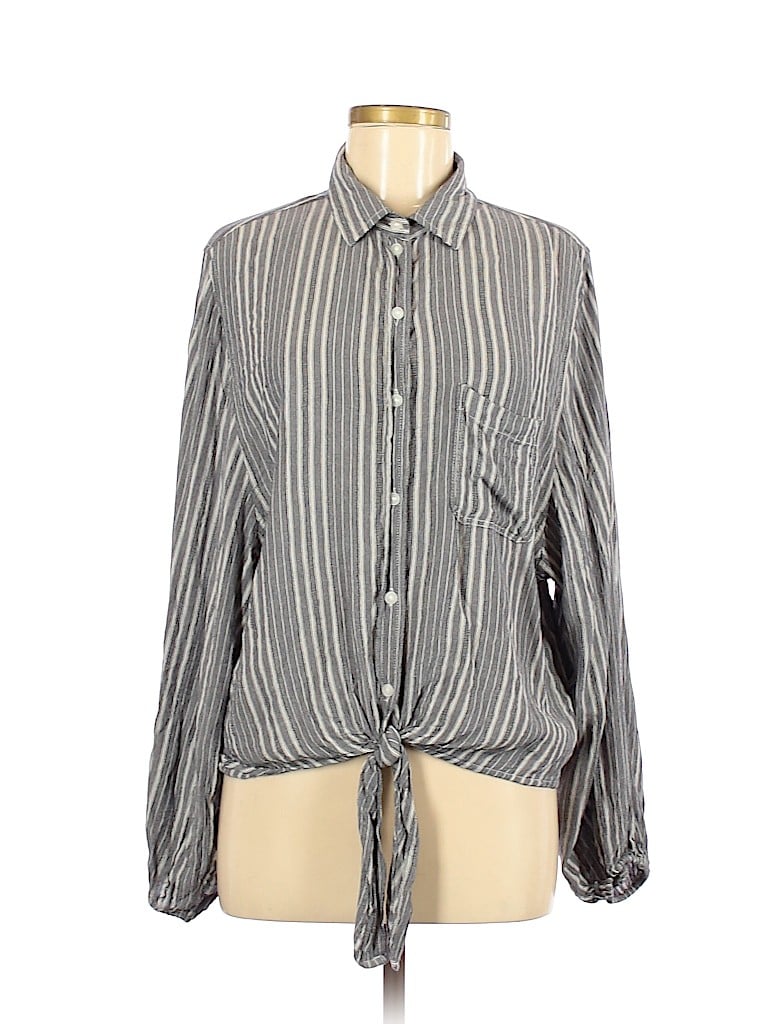 American Eagle Outfitters 100% Viscose Stripes Gray Long Sleeve Blouse Size M - photo 1