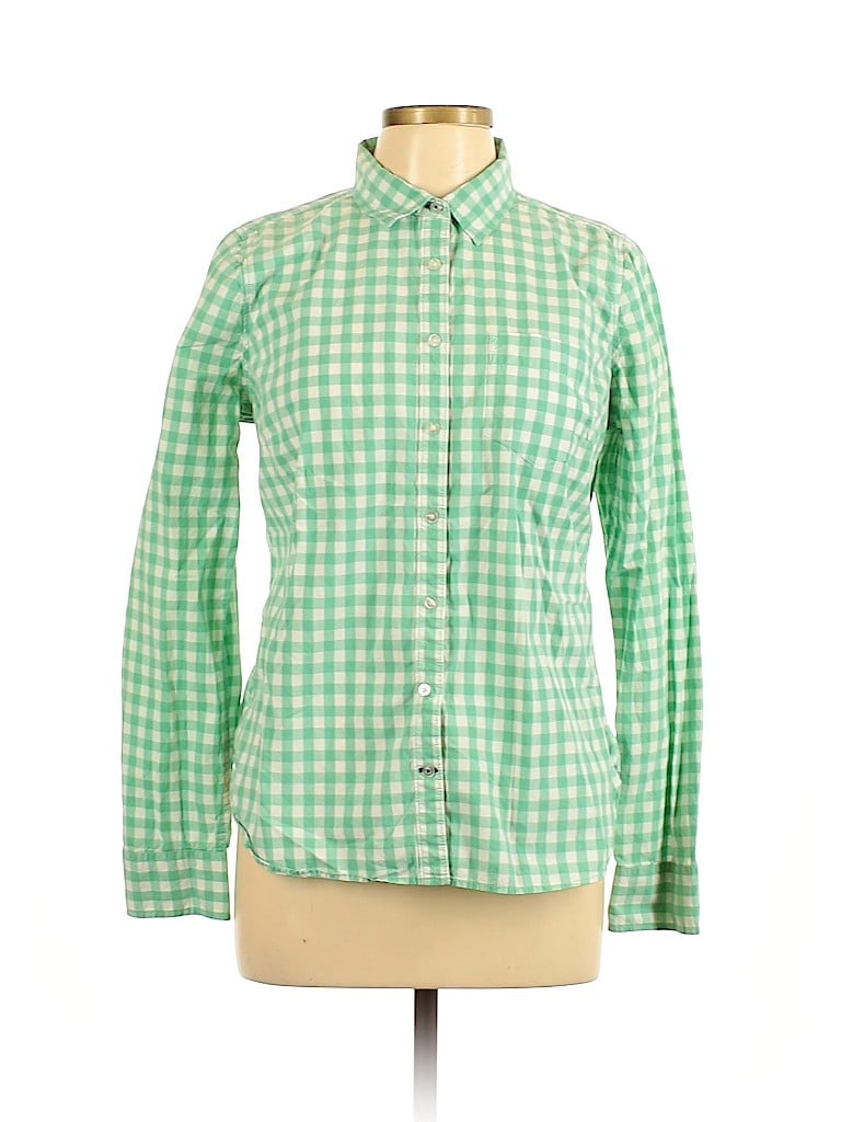 Jcpenney 100% Cotton Checkered-gingham Green Long Sleeve Button-Down ...