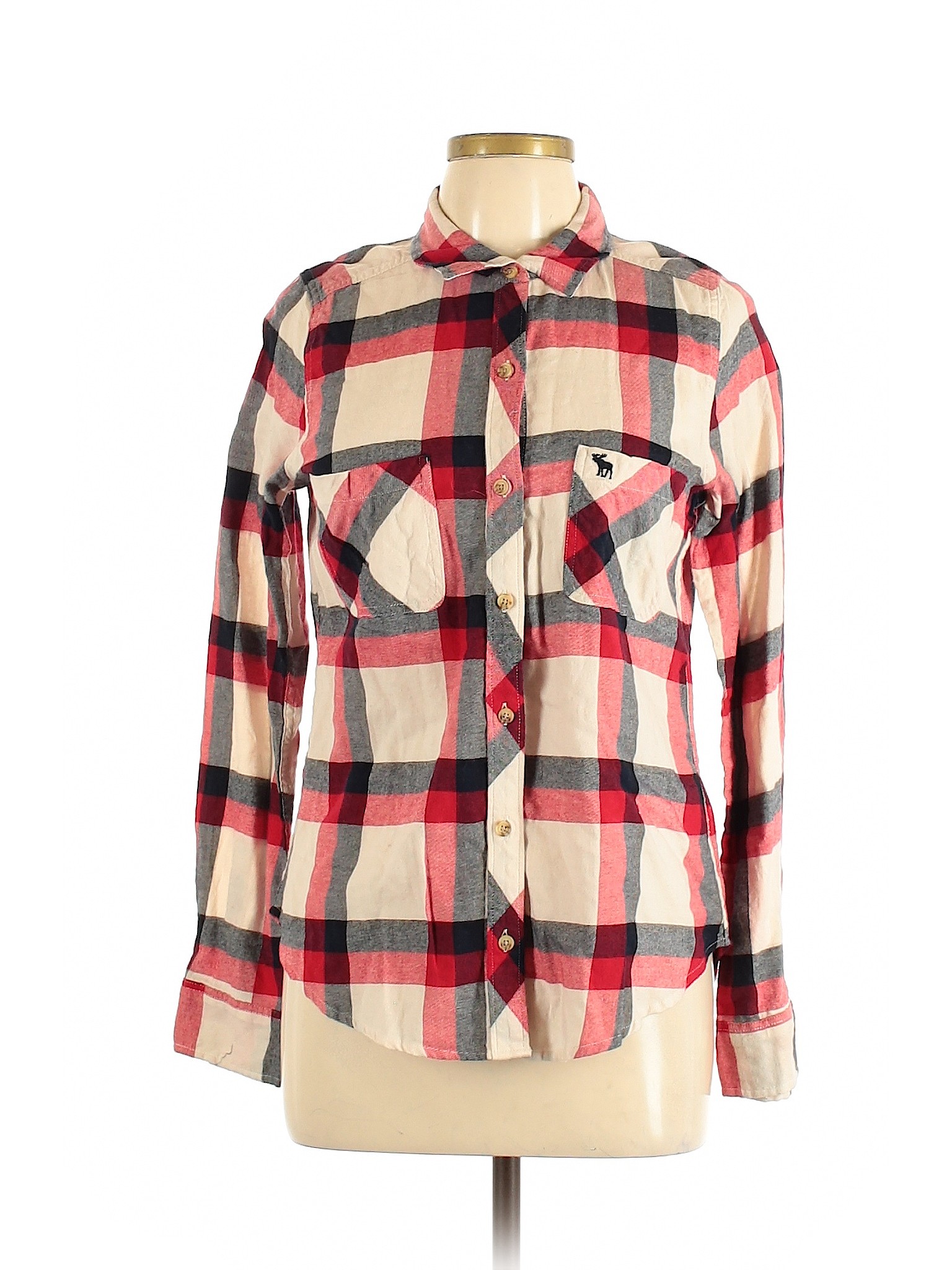 Abercrombie & Fitch Women Red Long Sleeve Button-Down Shirt M | eBay