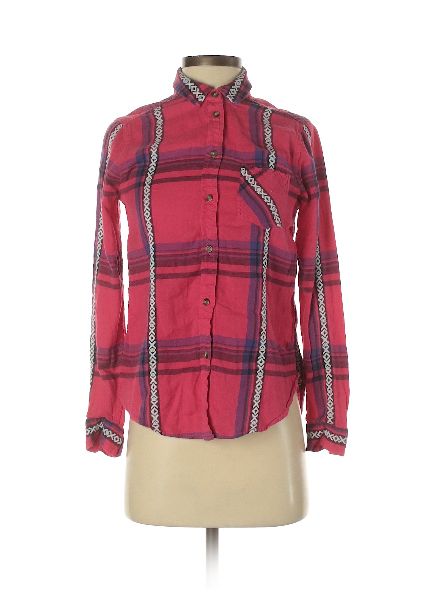 American Eagle Outfitters Women Red Long Sleeve Button-Down Shirt XS | eBay