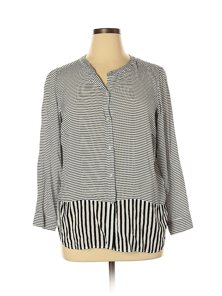 Jane and Delancey 100% Rayon Stripes White Long Sleeve Button-Down ...